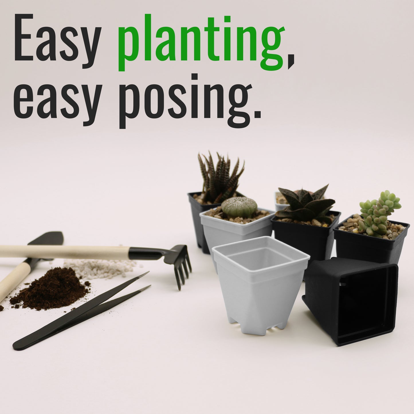 1.5" Mini Plant Pot Thicken Polypropylene 24 PCS for Home, Office, Garden Black